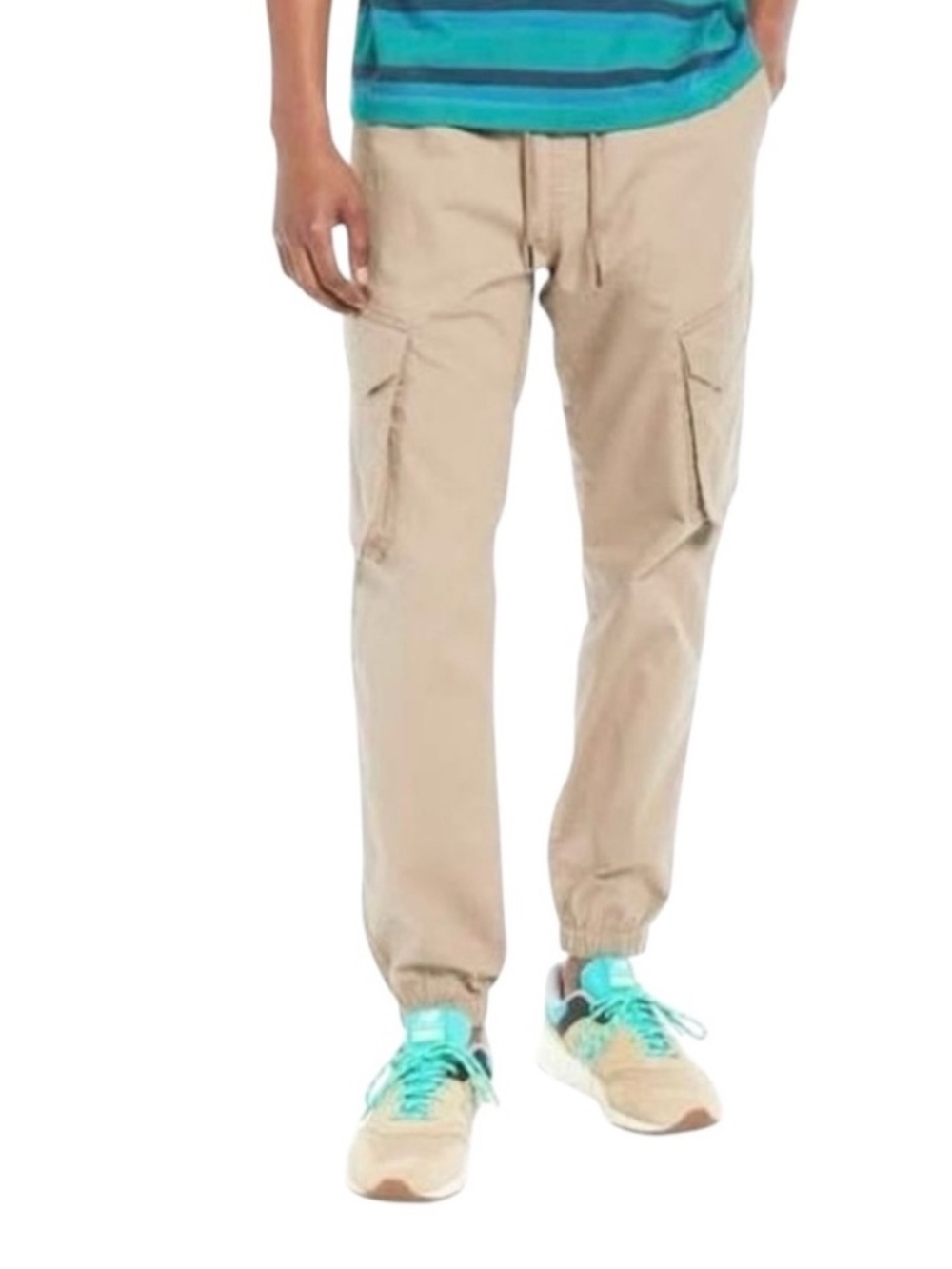 BP. Men's Rip Stop Cargo Jogger Pants - Khaki Elastic Cuff Xl